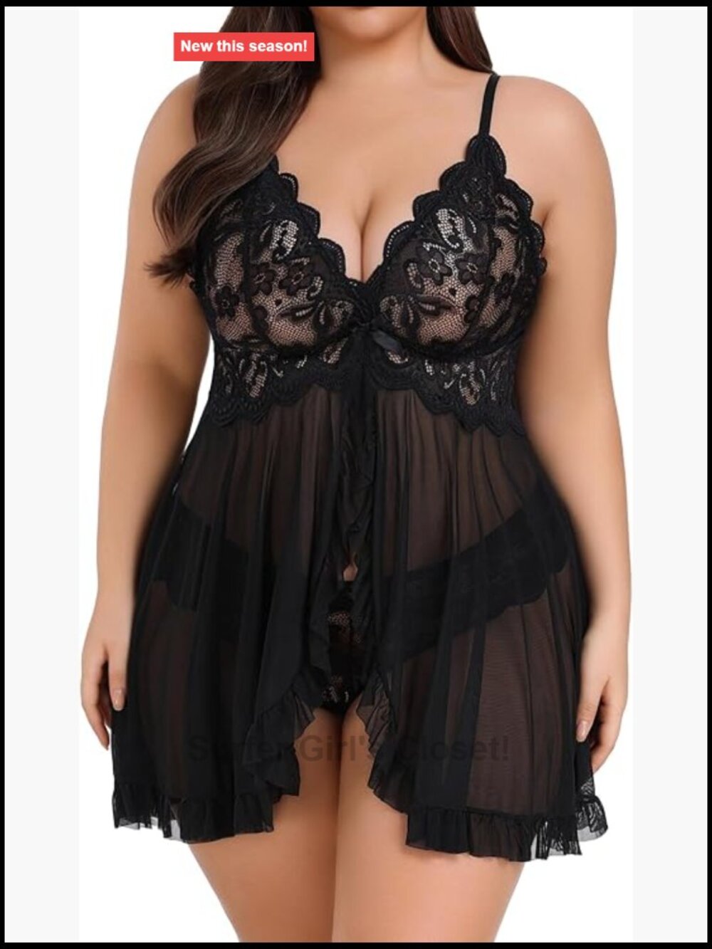Plus Size Lace Babydoll Lingerie Set with Panty